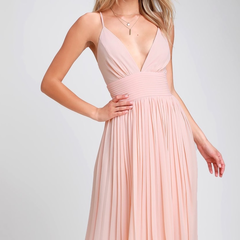 “Love Me To The Moon” Blush Pleated Dress